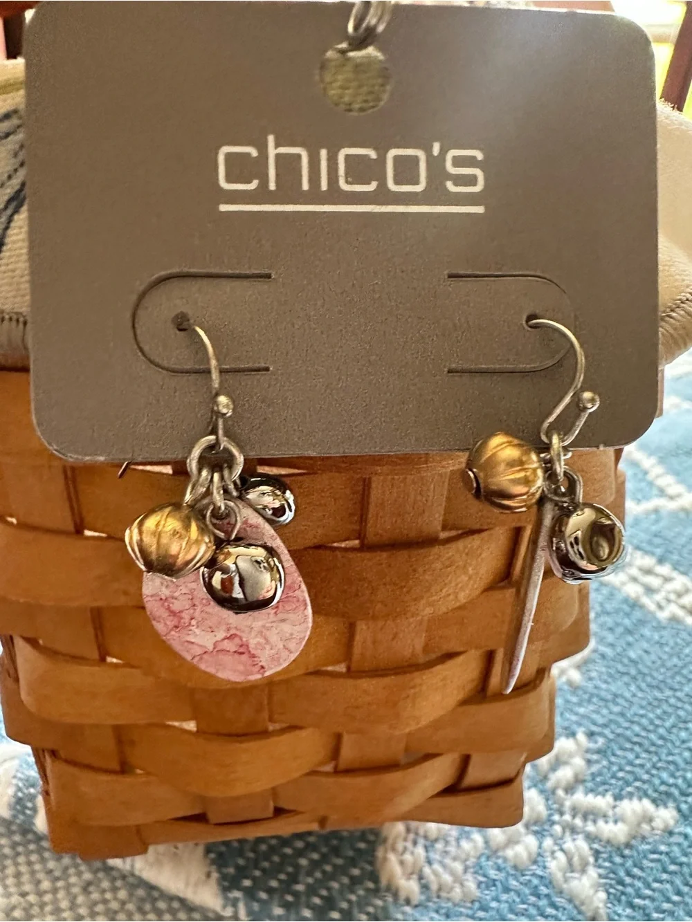 Chico's pink marbled teardrop cluster dangle‎ earrings
